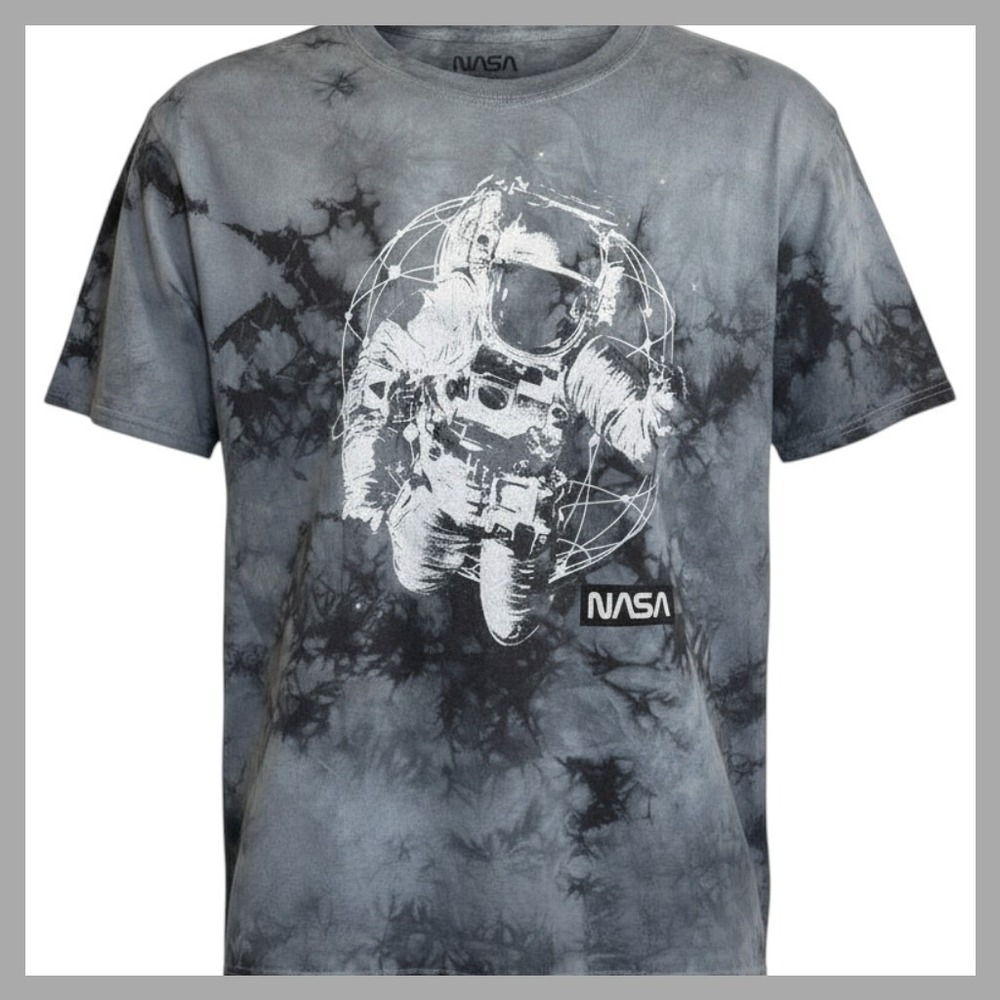 NWT NASA Astronaut Graphic Tie Dye T-Shirt Grey Black Men Size L MB4NSS97040W
